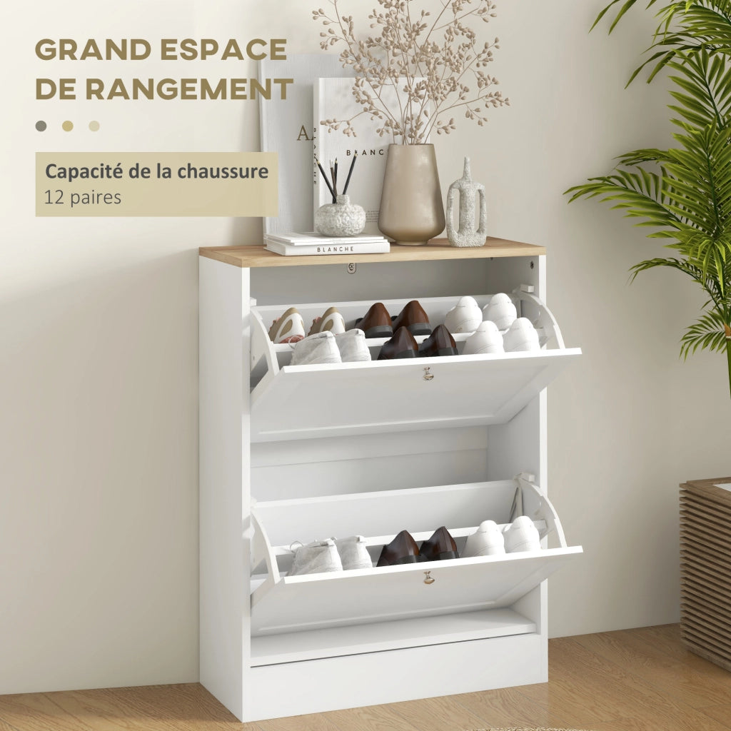 Scarpiera con 2 cassetti e ripiani regolabili ¨C zephmum ¨C bianco 60x23.5x80cm