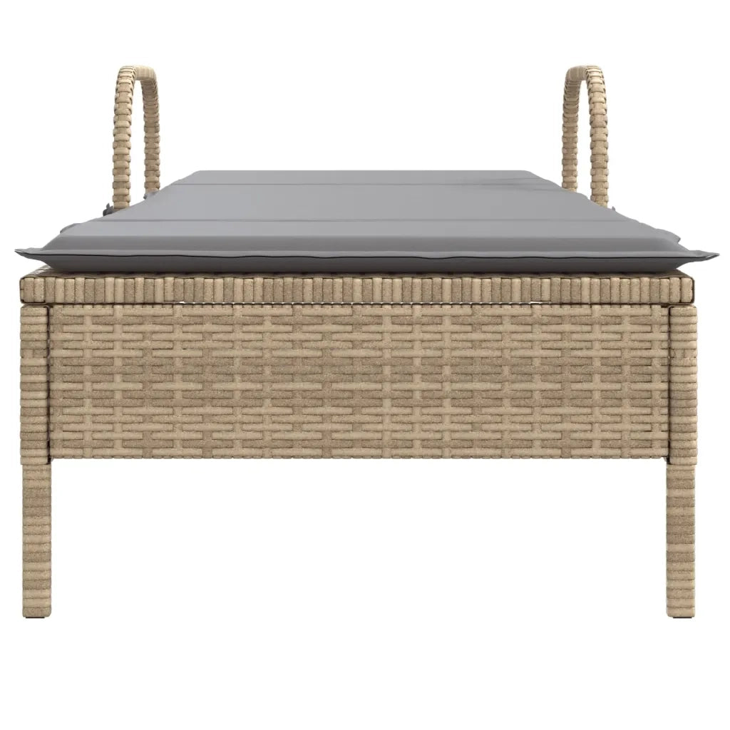 Lettino Prendisole con Ruote e Cuscino in Polyrattan Beige 368311