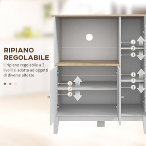Mobile Cucina Multiuso per Microonde 80x35x97 cm Ripiani Chiusi e Mensola con Passacavi in MDF Bianco