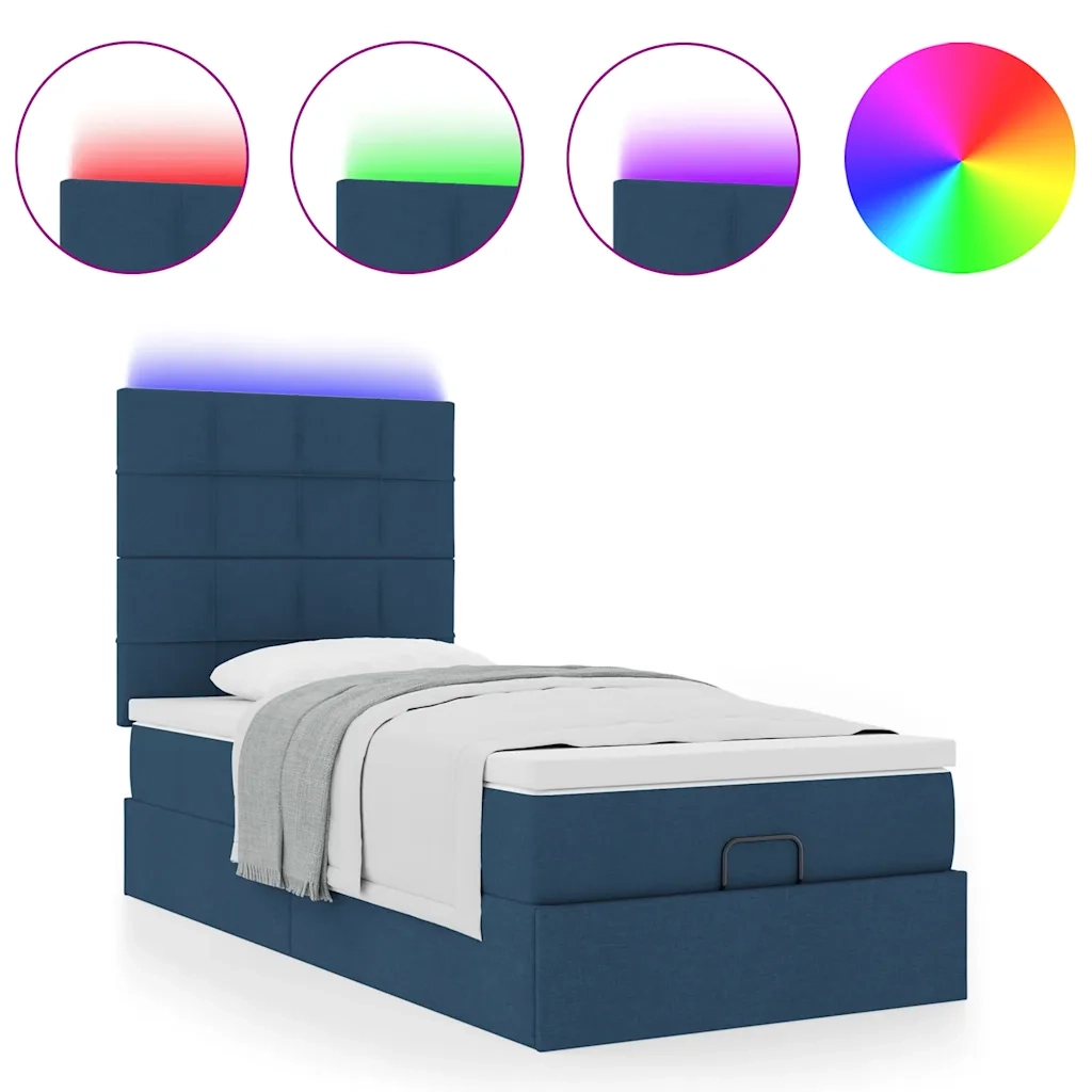 Pouf Letto con Materasso e LED Blu 90x200 cm in Tessuto 3313981