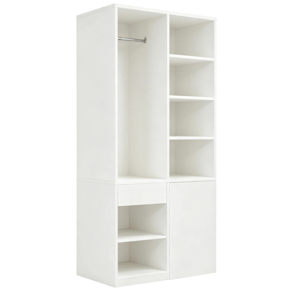 Armadio con ripiani, cassetti e asta appendiabiti 70 x 50 x 170 cm, colore bianco