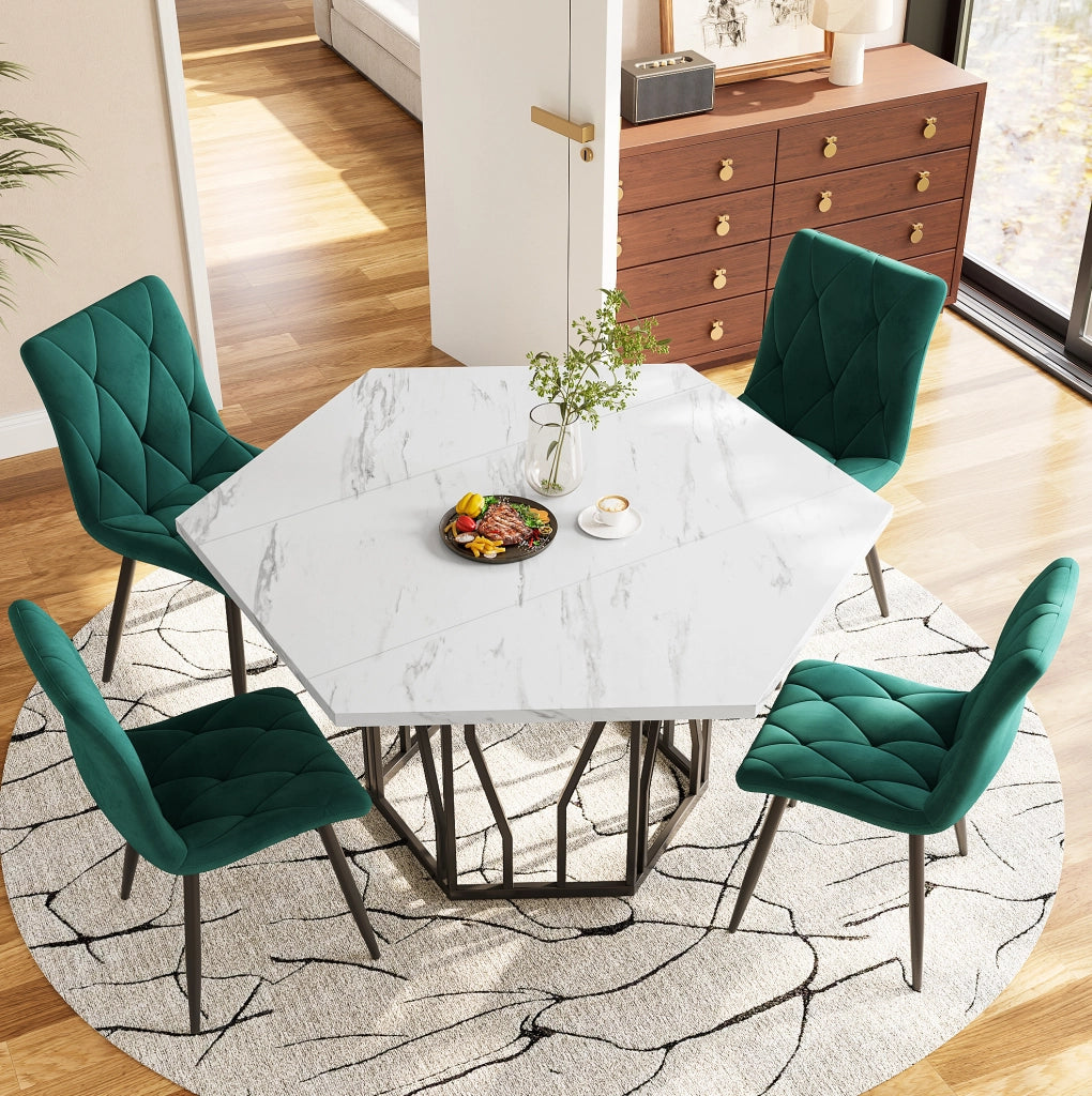 Tavolo da pranzo esagonale 115.5x100x75 cm; MDF e metallo; bianco e nero