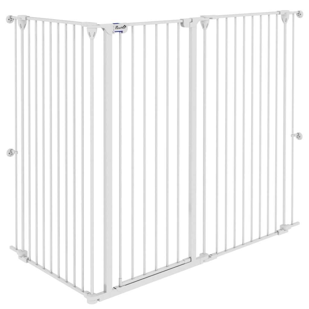Barriera per cani a 3 pannelli pieghevole con porta ¨C zephmum ¨C bianco