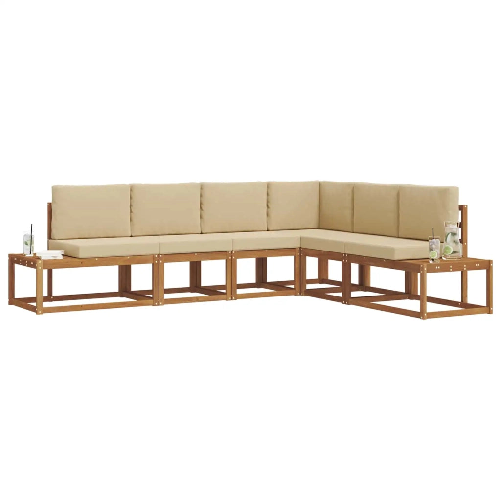 Set di divani da esterno con cuscino 6 Pezzo Naturale e Beige
