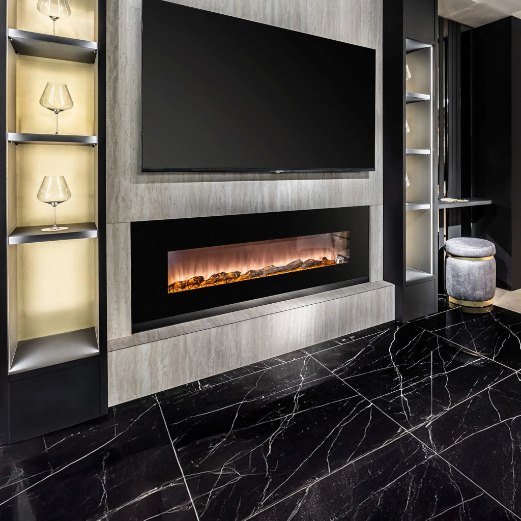 Camino Elettrico da Parete 182,5x55x13,9 cm 1500W Effetto Fiamma Sined Pordoi Nero