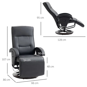 Poltrona relax girevole in similpelle nera con funzione reclinabile e poggiapiedi