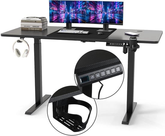 Scrivania elettricamente regolabile 120x60 cm - Scrivania da sedere con piastra di lavoro - 2-segmento telaio - Nero