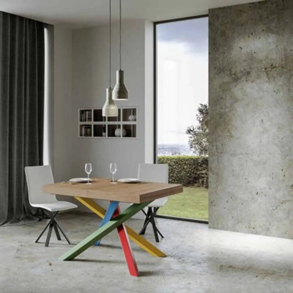 Tavolo allungabile 140/400x90 cm Volantis Premium colore quercia natura gambe multicolore 4/B