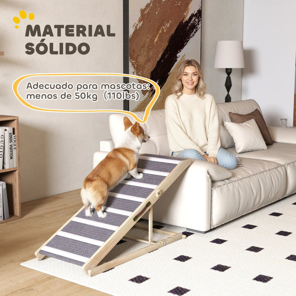Rampa per Cani Pieghevole ¨C Xylo ¨C Regolabile 41-60 cm, Legno con Tappetino Antiscivolo