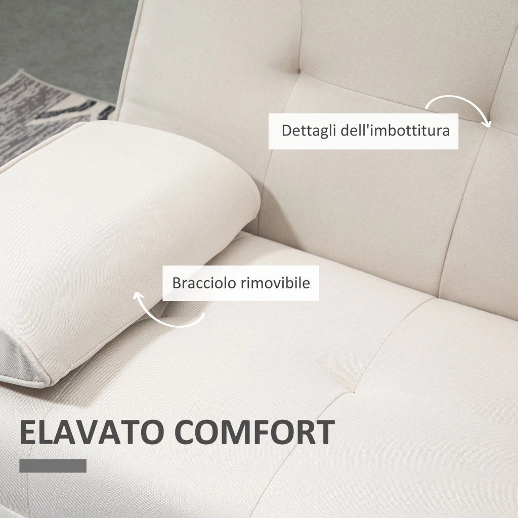 EasyComfort Divano Letto 3 Posti Reclinabile con Rivestimento Effetto Lino e Tavolino a Ribalta, Beige