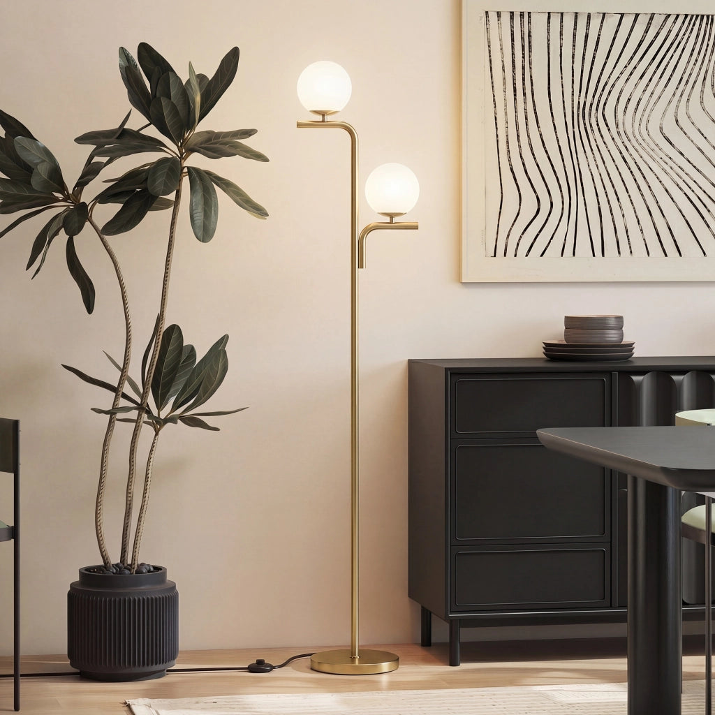 Lampada da Terra a Doppia Testa ¨C Minimal ¨C Dorato, Vetro, 3 Temperature