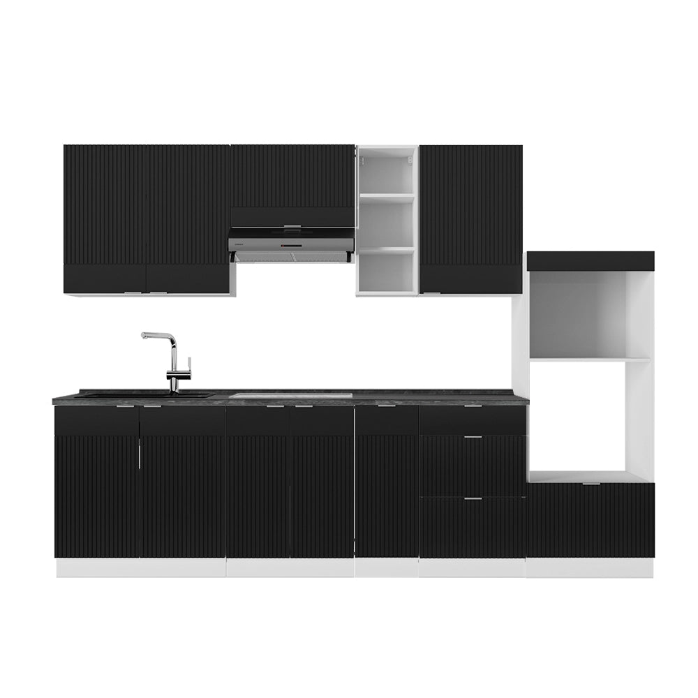 Cucina componibile Fame-Line Nero rigato/Bianco 280 cm, PL Antracite Vicco