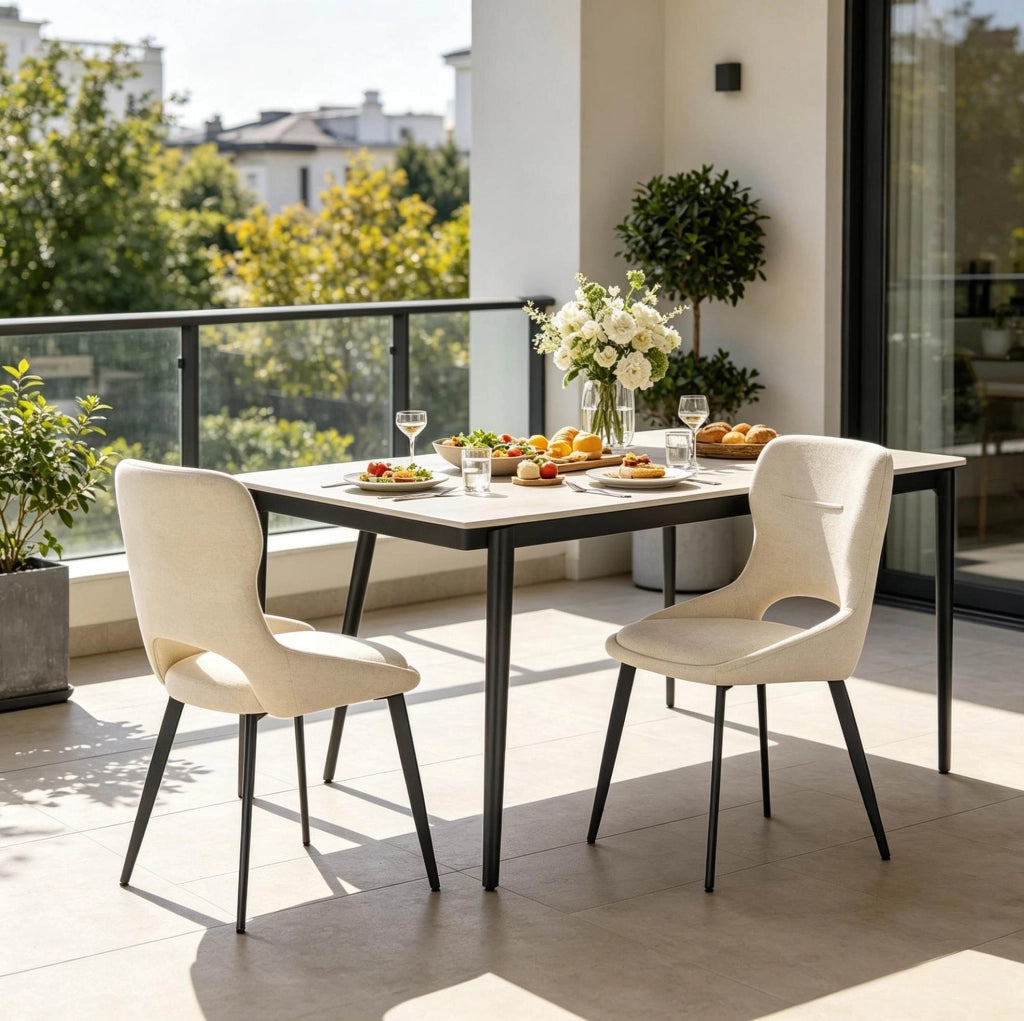 Sedia da pranzo 43x40x86 cm in ciniglia beige, set da 2, schienale traforato