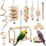 Giocattolo per pappagallo 13 pezzi in legno naturale giocattoli per pappagallo oscillante sedute per pappagallo artigli per limare arrampicate pappagallo in piedi accessori per gabbia per pappagallo per canarino pappagallo falco di palazzo