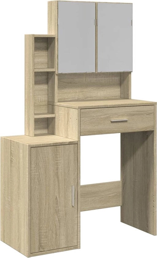 Tavolo da trucco con specchio - Tavolo da trucco - Tavolo per il bagno - Con ante - In legno di quercia