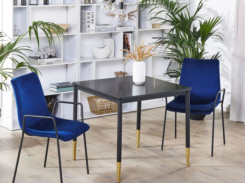 Tavolo da pranzo Piano in MDF Nero Tavolo da cucina quadrato 80 x 80 cm con gambe in metallo Stile glamour