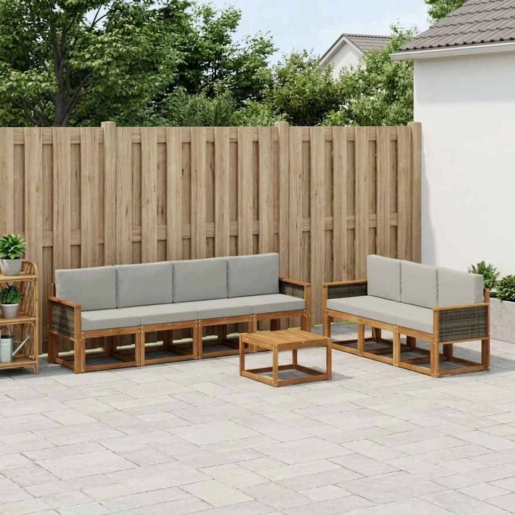 Set di divani da esterno 7 pz Naturale e Grigio Chiaro 3385047