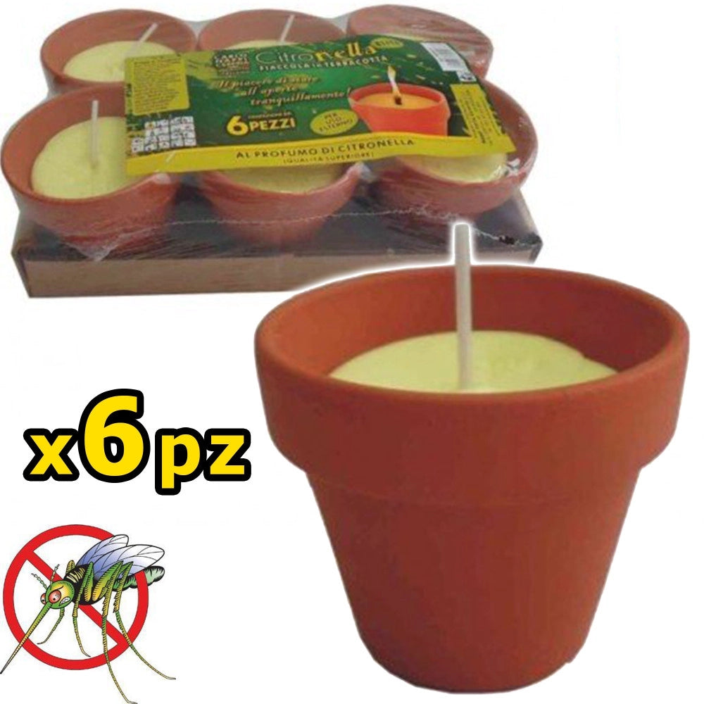 Trade Shop - 6 Pezzi Citronella In Coccio Vasetto Di Terracotta Diametro 7 Cm Antizanzare -