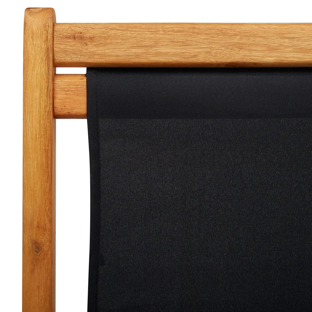 Sedia da Spiaggia Pieghevole Legno di Eucalipto e Tessuto Nero cod mxl 22786
