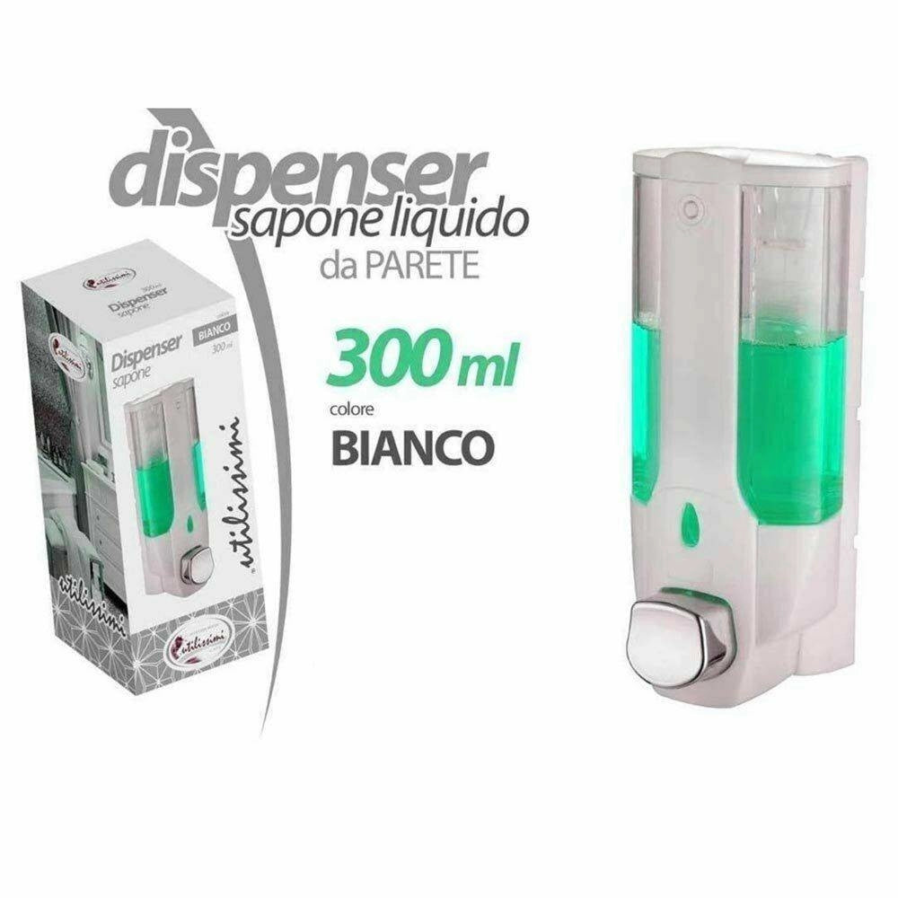 Trade Shop - Dispenser Sapone Liquido A Parete Contenitore Liquidi Casa Negozio Bagno 300 Ml -