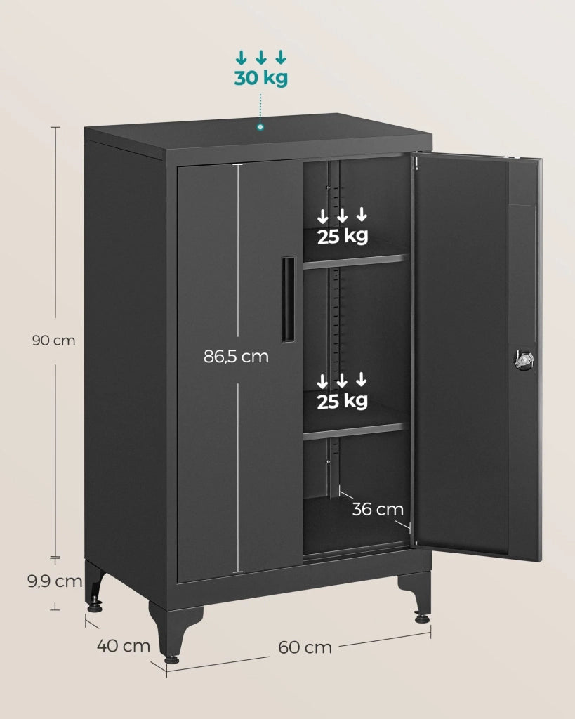 Armadio per ufficio mobiletto multiuso mobiletto per ufficio a 2 ante con serratura 40 x 60 x 90 cm mobiletto in acciaio per ufficio/soggiorno nero 12_0004831
