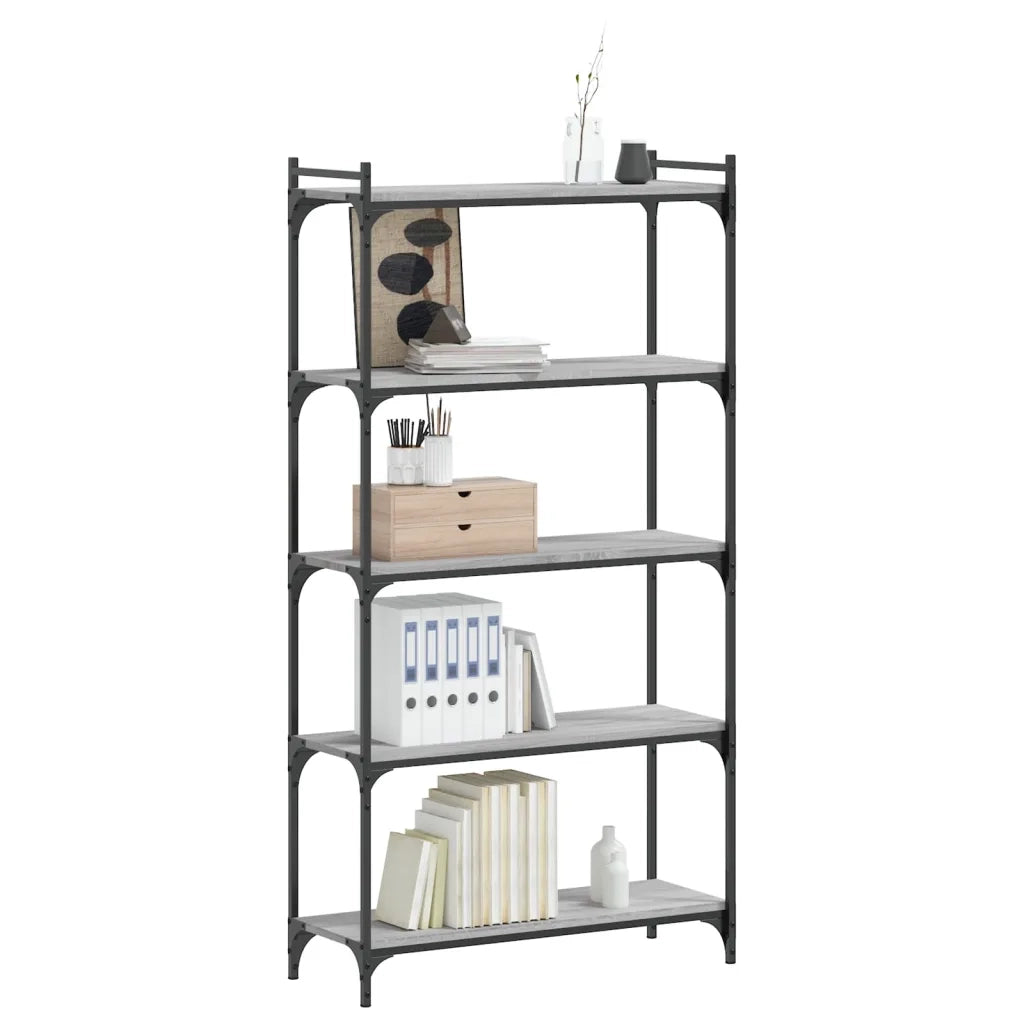 Libreria 5 Ripiani-Scaffale per Libri-Mobile di Stoccaggio Grigio Sonoma 80x30x154cm Legno Multistrato