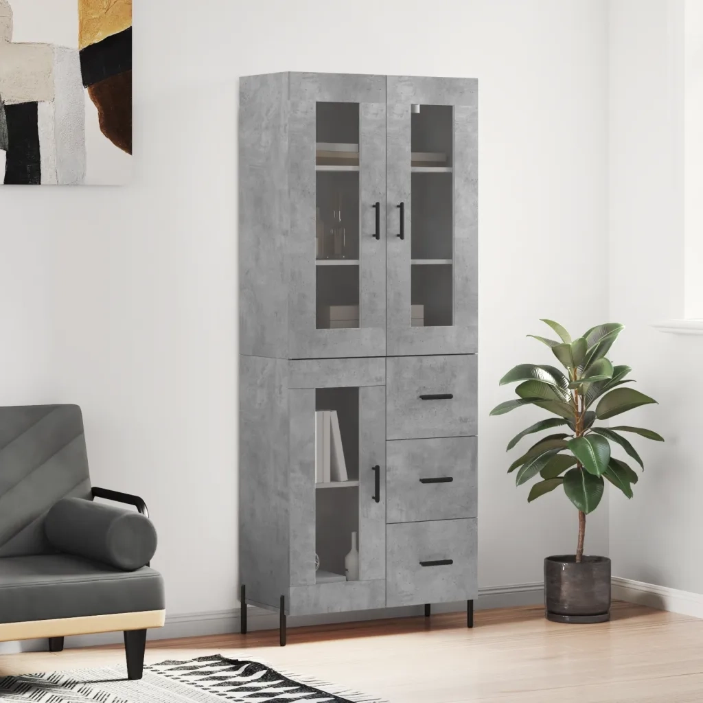 Credenza | Madia | Buffet da pranzo | Armadio da pranzo Grigio Cemento 69,5x34x180 cm in Legno Multistrato