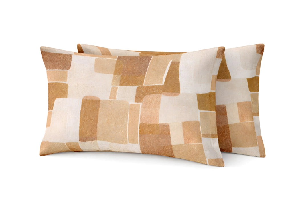 Coppia Federe Cuscino Letto Con Bottoni Laterali 100% Cotone Disegno Brick GI - Federe - Arancio