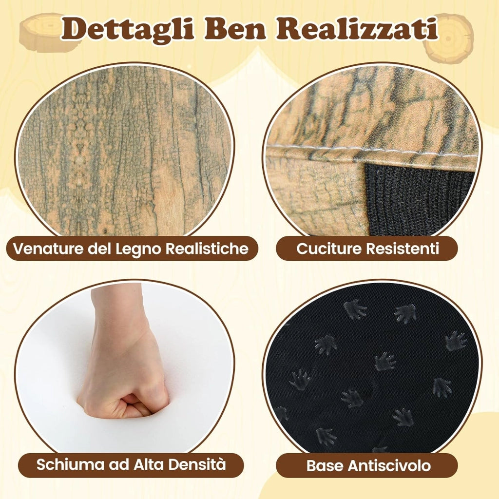 Set di 3 Sgabelli a Ceppo d'Albero, Cuscini da Pavimento per Bambini con Stampa Legno, Decorazione Naturale e Altezze Diverse, Sgabelli Rotondi per Aula, Casa e Asilo (Naturale)