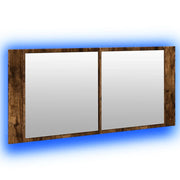 Mobiletto da bagno moderno con specchio e illuminazione a LED 100 x 12 x 45 cm in legno composito finitura rovere affumicato 02_0049285