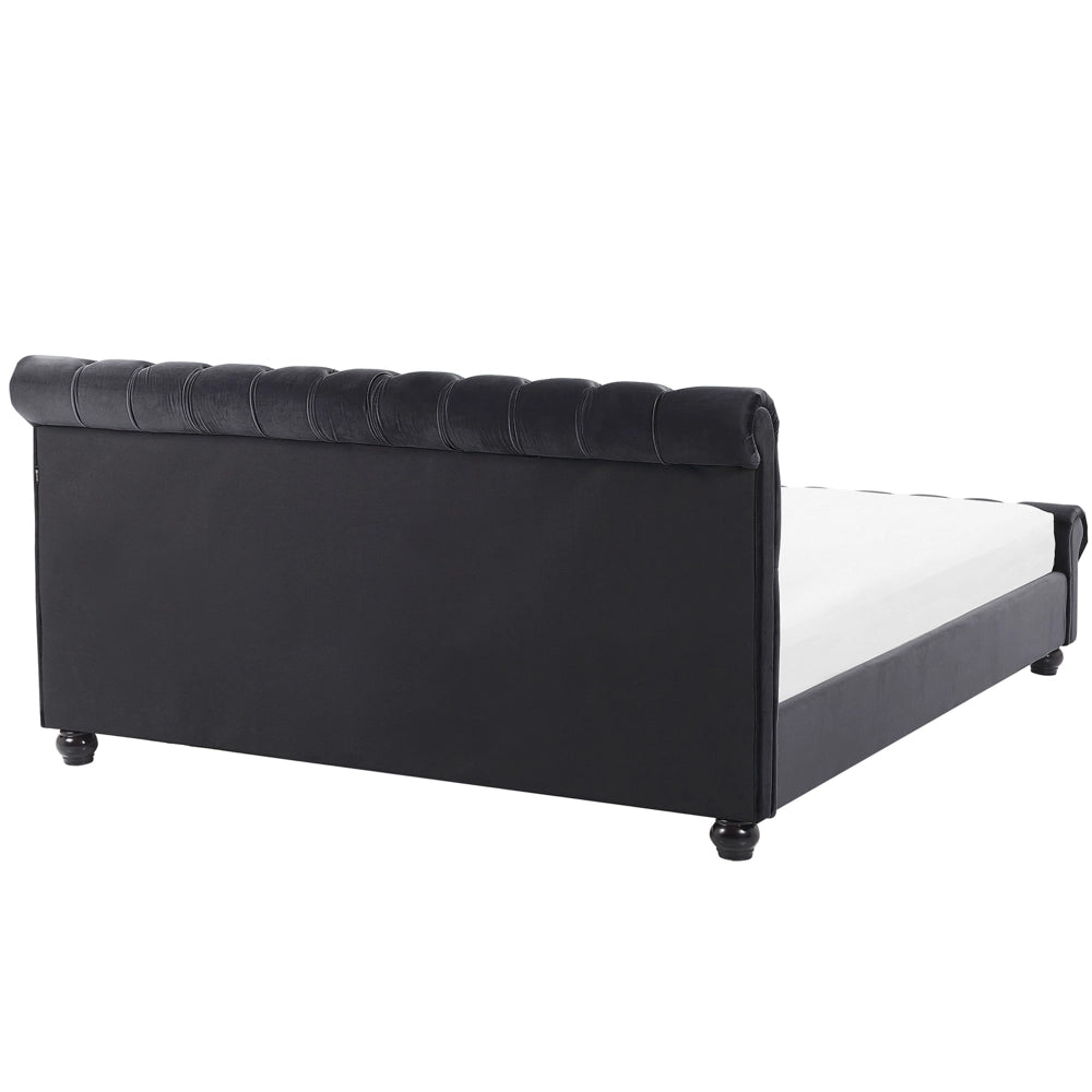 Letto rivestimento in velluto Nero Gambe in legno Nero 180 x 200 cm abbottonato Glam