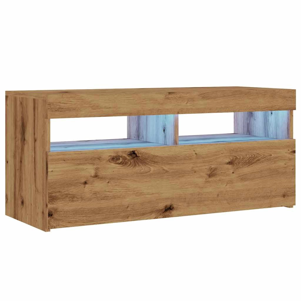 Mobile TV multimediale mensola TV credenza mobile TV sala da pranzo soggiorno camera da letto con luci LED rovere lavorato a mano legno marrone ingegnerizzato 02_0026707