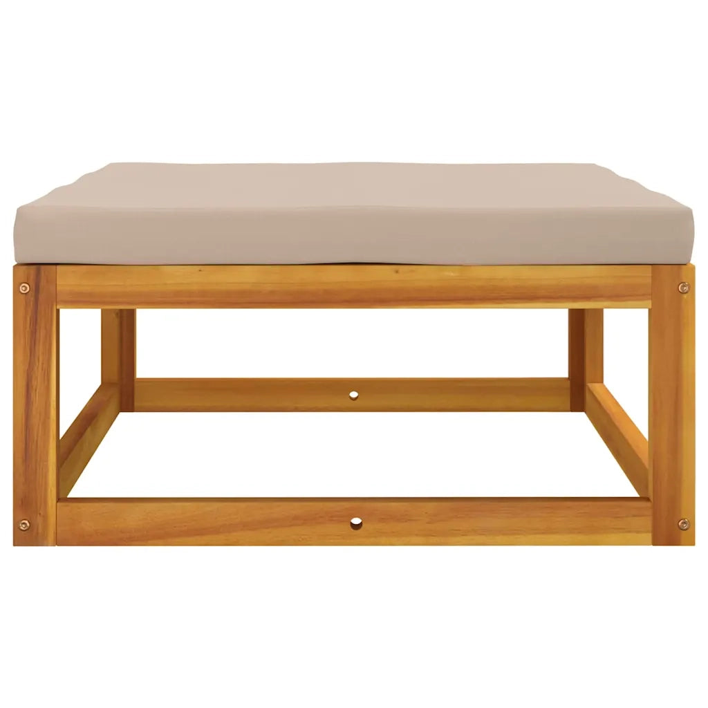 Poggiapiedi Giardino con Cuscino Tortora Legno Massello Acacia 360006
