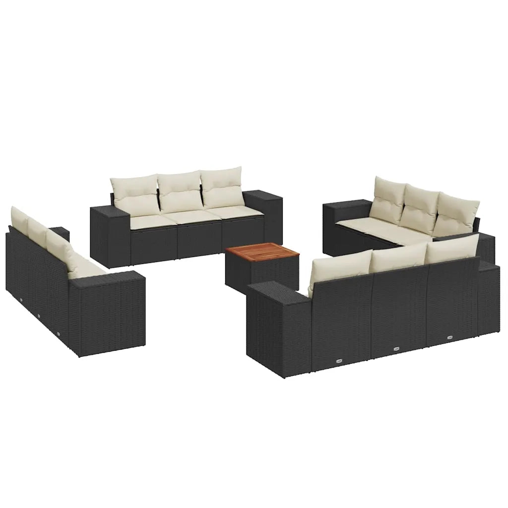 Set Divani da Giardino 13pz con Cuscini Nero in Polyrattan