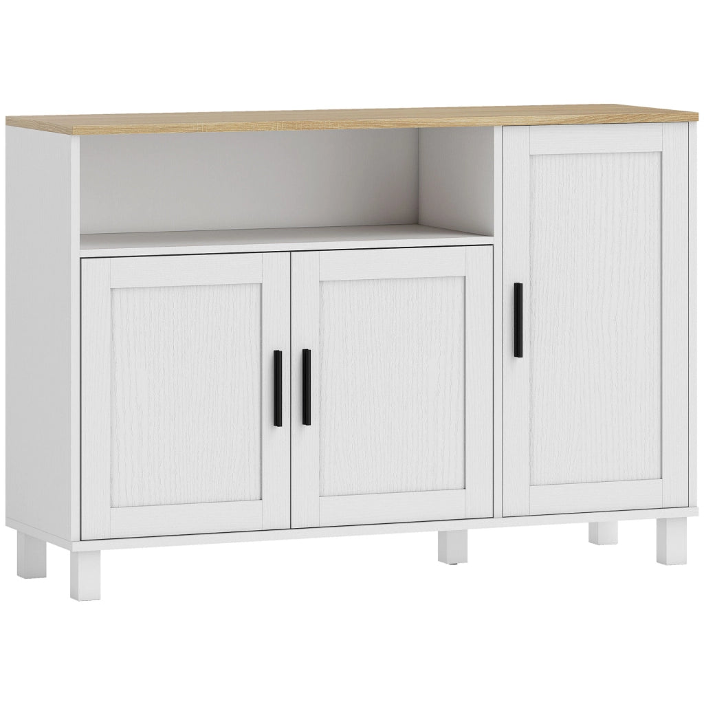 Credenza Cucina 110x33x75 cm con Ante Ammortizzate 2 Armadietti e Vano Aperto in Legno Bianco