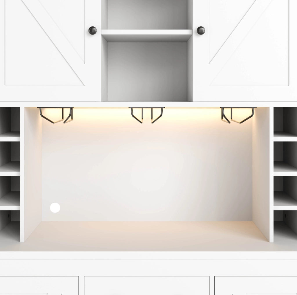 Credenza da cucina 105x40x180 cm con LED controllato da app; presa integrata e portabicchieri bianca
