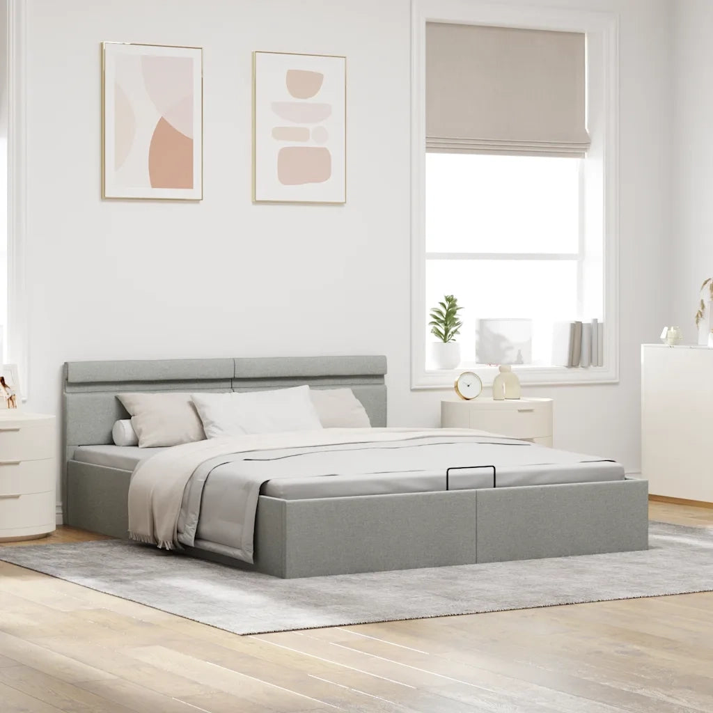 Giroletto con Contenitore e LED Grigio Chiaro Tessuto 160x200cm 285610