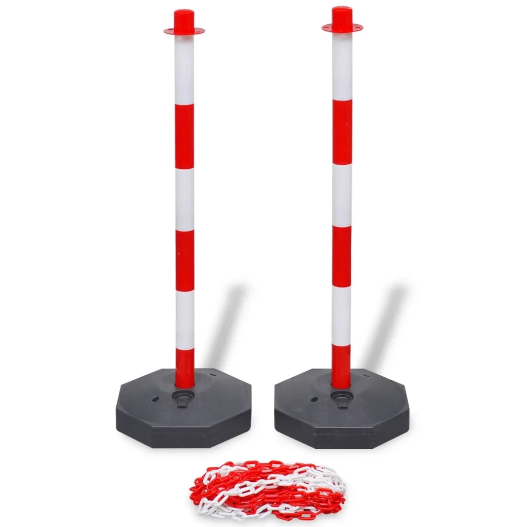 Set Stradale con 4 Pali e 2 Catene in Plastica 10 m Ciascuna CFW8580593