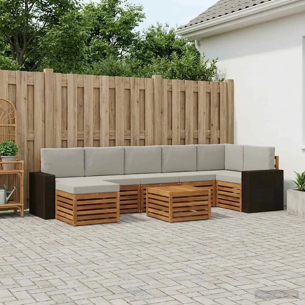 Set di divani da esterno 8 pcs Naturale e Grigio Chiaro