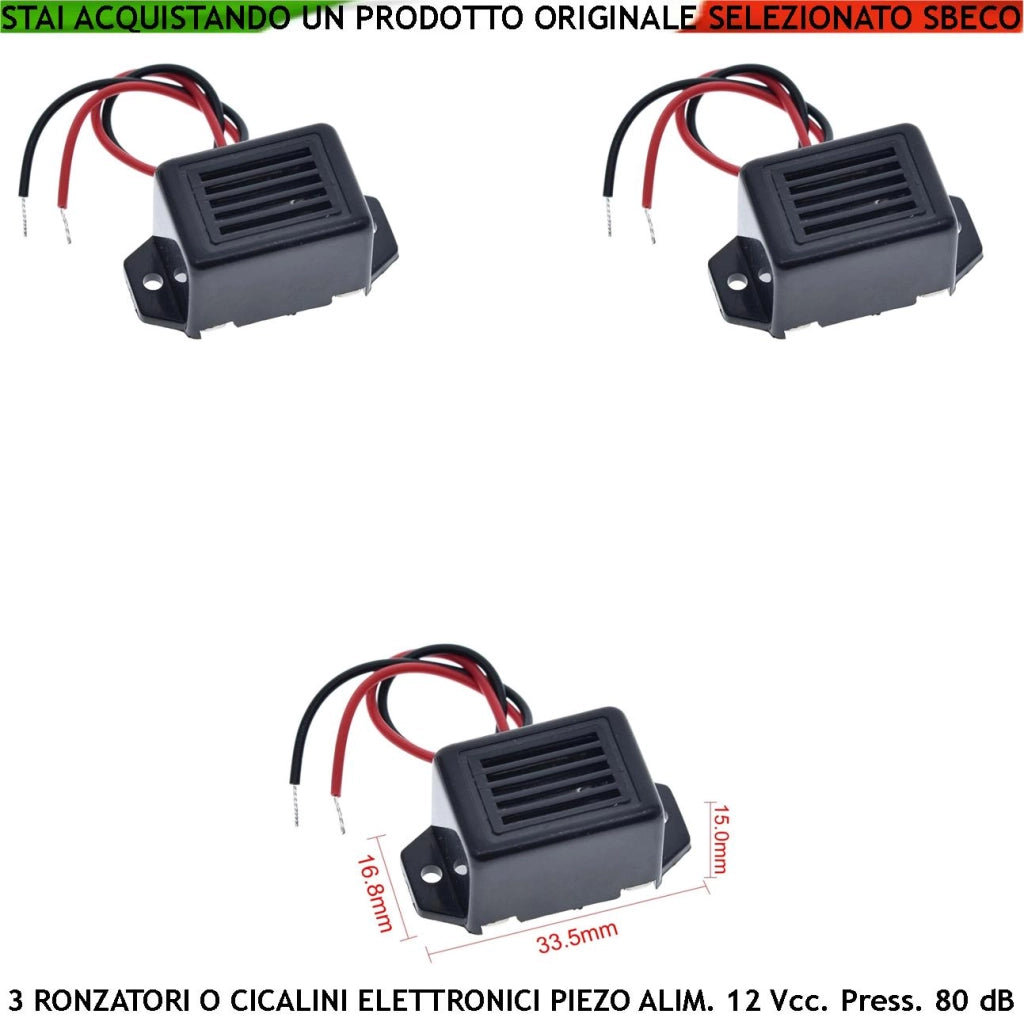 Ronzatore Piezo 3 Pezzi Alimentazione 12 Vdc Assorbimento 35 mA 75 dB ad un Metro Frequenza 400±100 Hz Beep Mononota Segnala Anomalia o Avviso Di Fine Intervento Chiamata Soccorso Contenitore ABS IP30