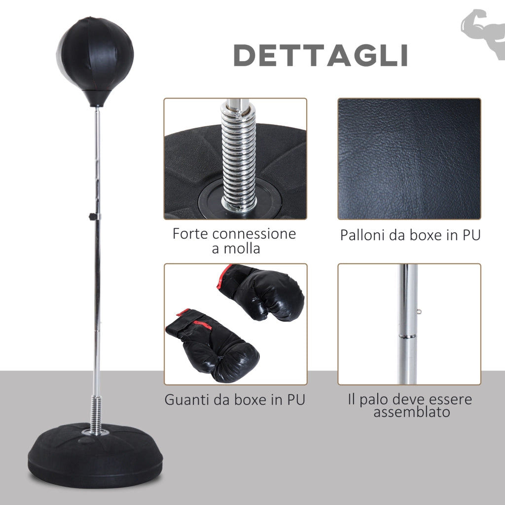 Sacco da boxe da terra con guantoni ¨C zephmum ¨C nero, altezza regolabile 126-144 cm