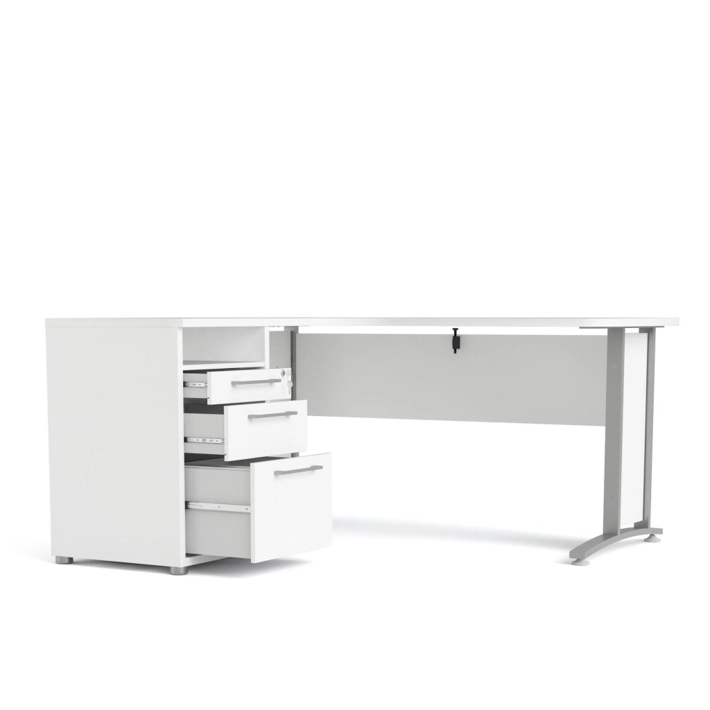 Scrivania Alfango, Scrittoio multiuso, Tavolo per ufficio porta PC, Piano di lavoro, 159x151 h75 cm, Bianco