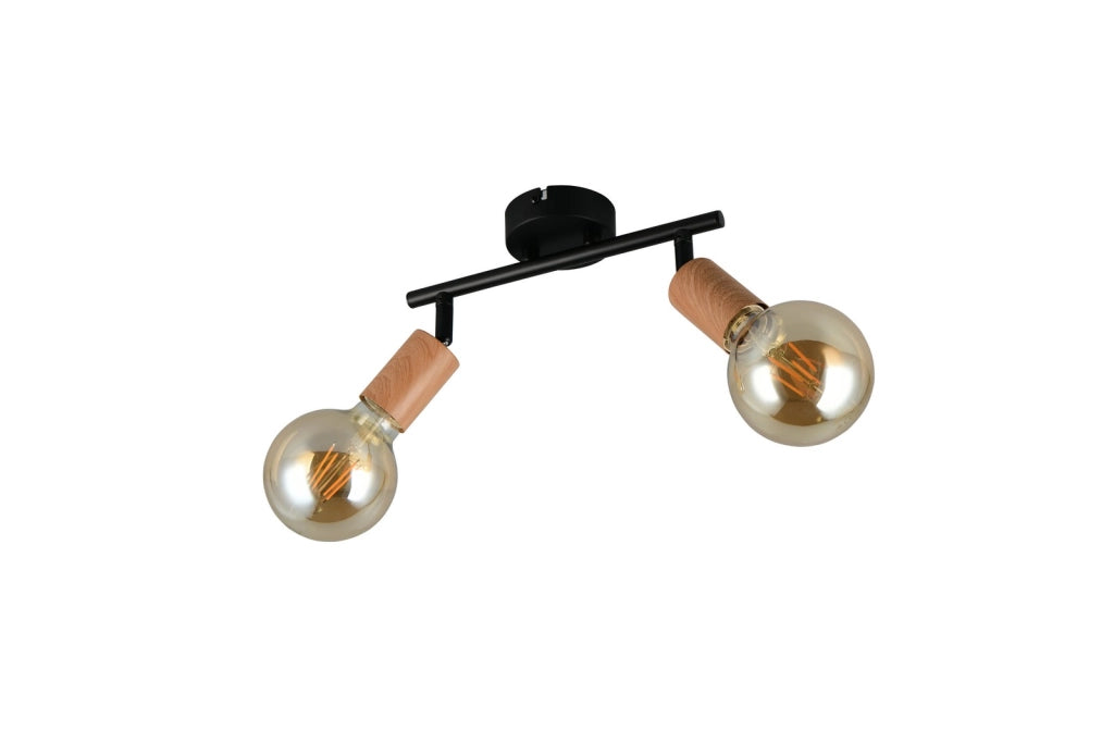 Faretto soffitto rustico LAMEGO 2xE27 nero legno RL