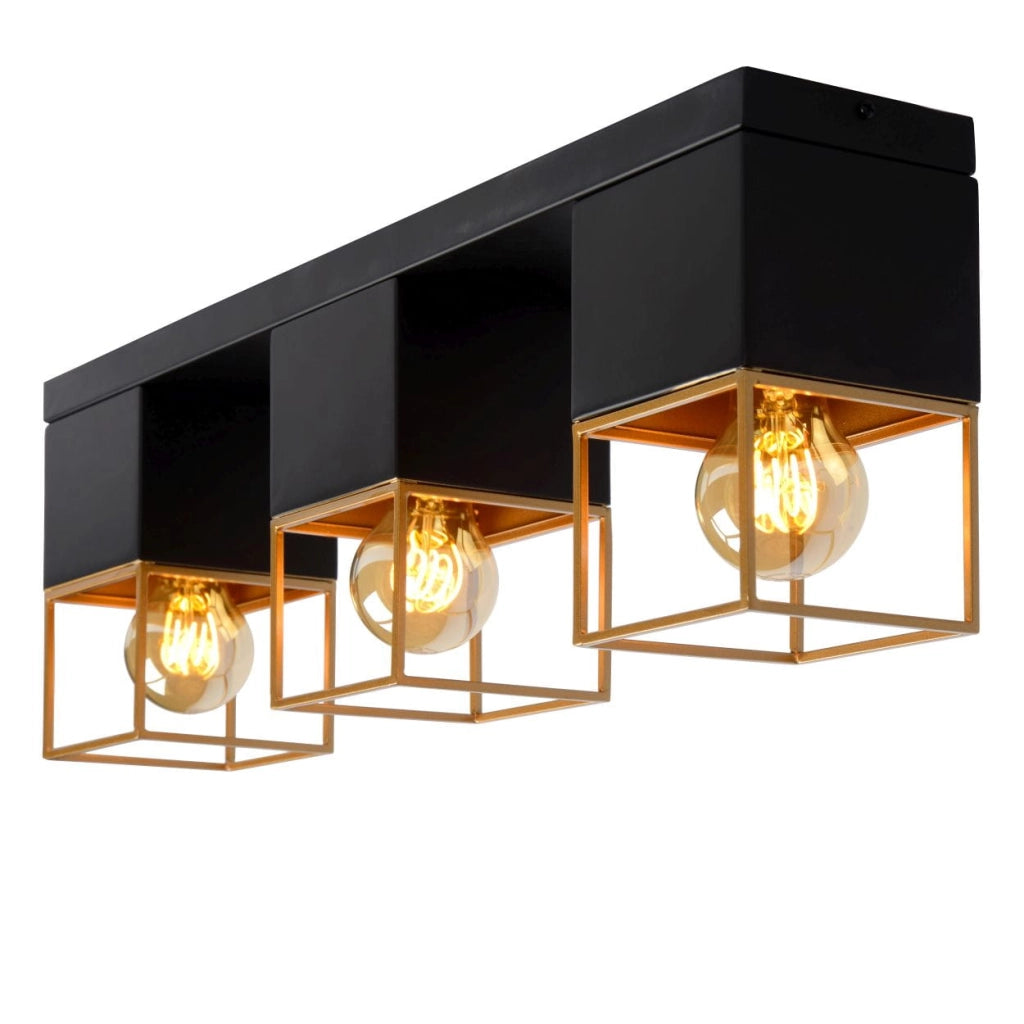 Plafoniera Lucide Rixt metallo oro/nero 3xE27 dimmerabile 54cm