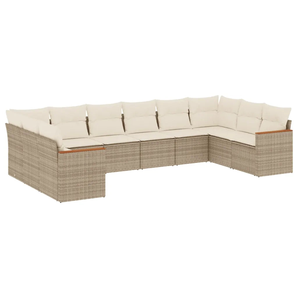 Set Divano da Giardino 10 pz con Cuscini Beige in Polyrattan 3226324