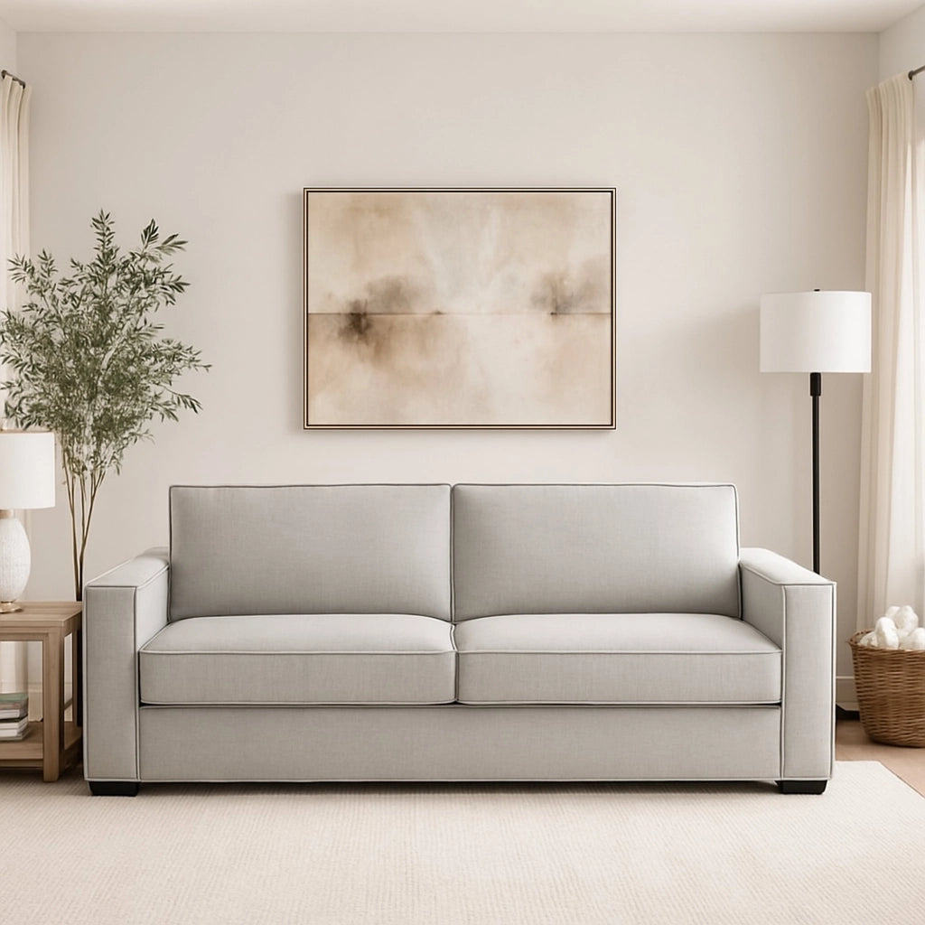 Divano fisso Eletta, Divano a 2 posti Large, Made in Italy, SofÒ  Soggiorno in tessuto, con Braccioli standard, cm 200x95h90, Grigio
