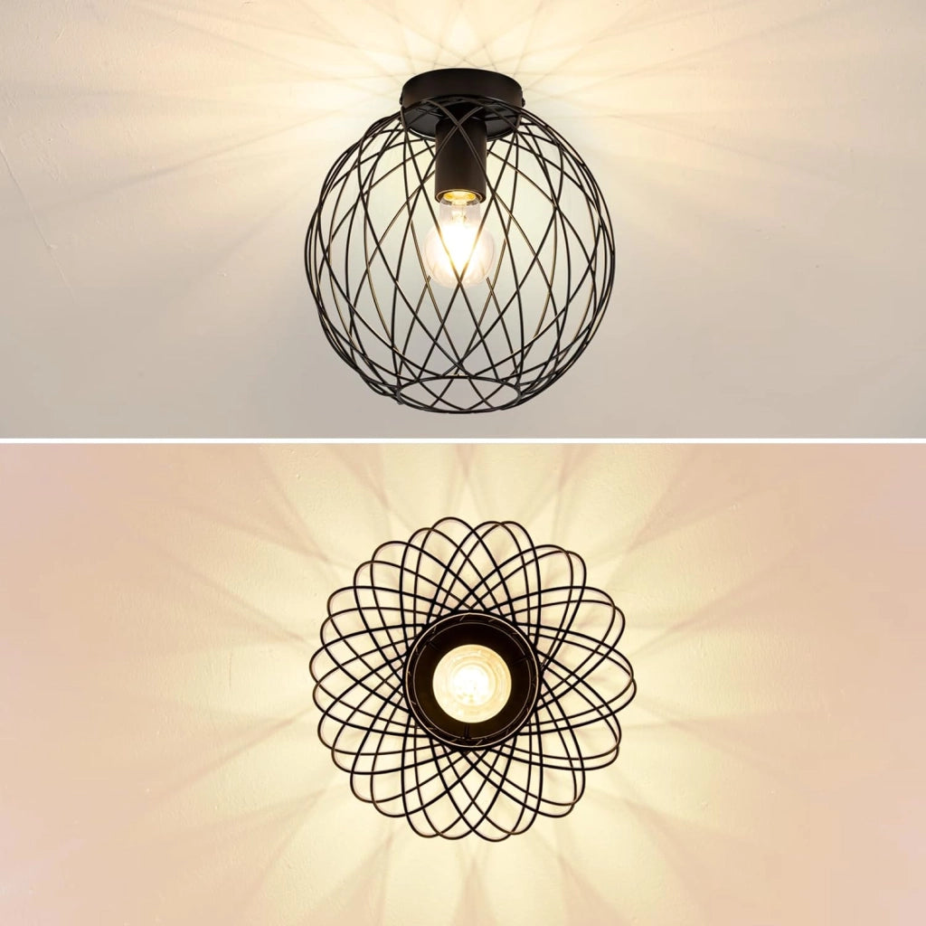 ZMH Lampada da soffitto vintage nera 25cm griglia gabbia per interni