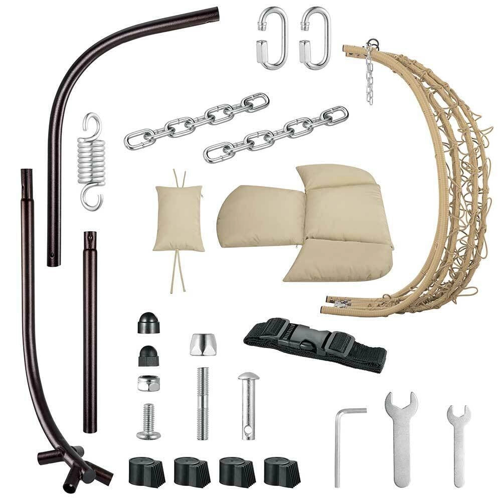 Poltrona Sospesa Giardino Sedia Dondolo Amaca a pendolo Rattan e Metallo Beige