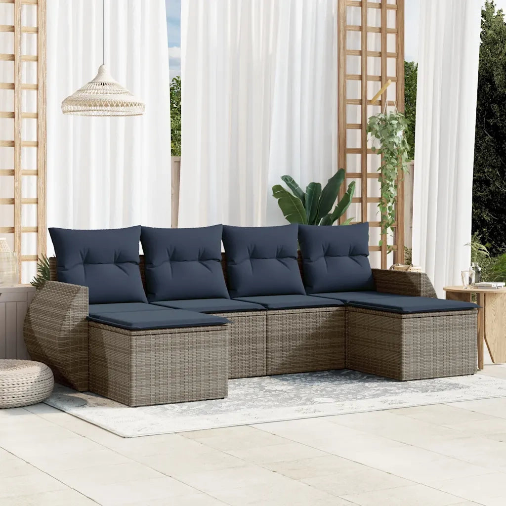 Set Divani da Giardino 6 pz con Cuscini Grigio in Polyrattan 3221720