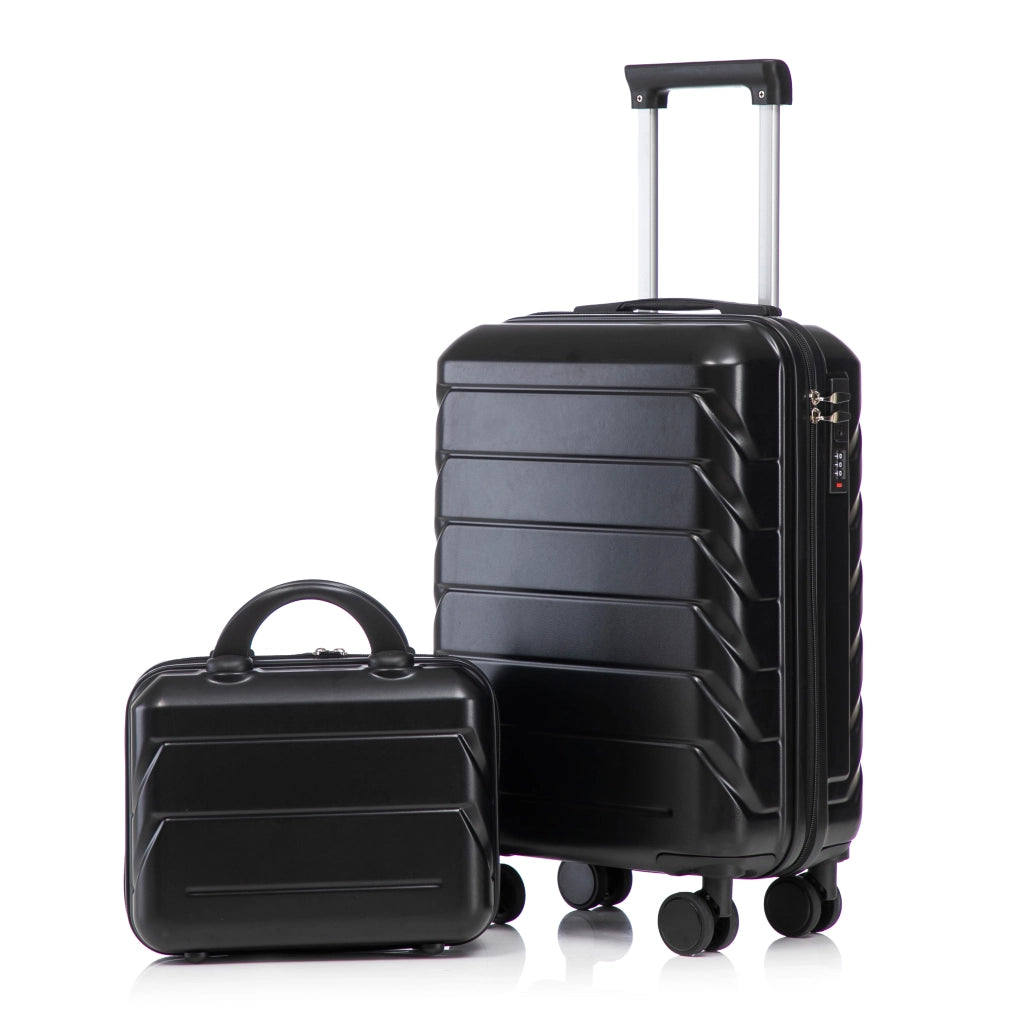 Set di 2 valigie girevoli in ABS da 14"/19" con lucchetto a combinazione e trousse da 14" (Nero)